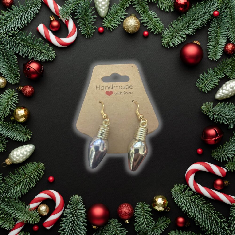 Handmade Silver Christmas Flatback Bulb Earrings